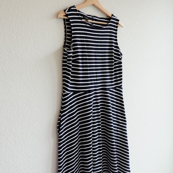 Talbots Sleeveless 100% Cotton Striped Black & White Pockets Dress Sz L - Picture 3 of 14